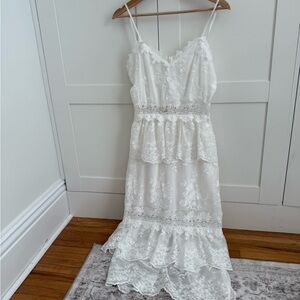 V. Chapman White Lace Midi Dress